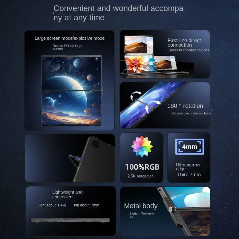 16-inch Dual-Screen Portable Display 2.5K Office Stock Designer Host Expansion Screen HD Computer Sub-Screen High Brightness Shakespare