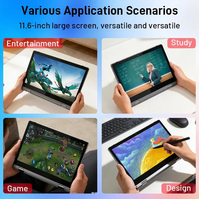 11.6-inch YOGA Touchscreen Laptop Business/Office Study; Quad-core Intel Processor; 360-degree Rotatable Screen; 2-in-1 Shakespare