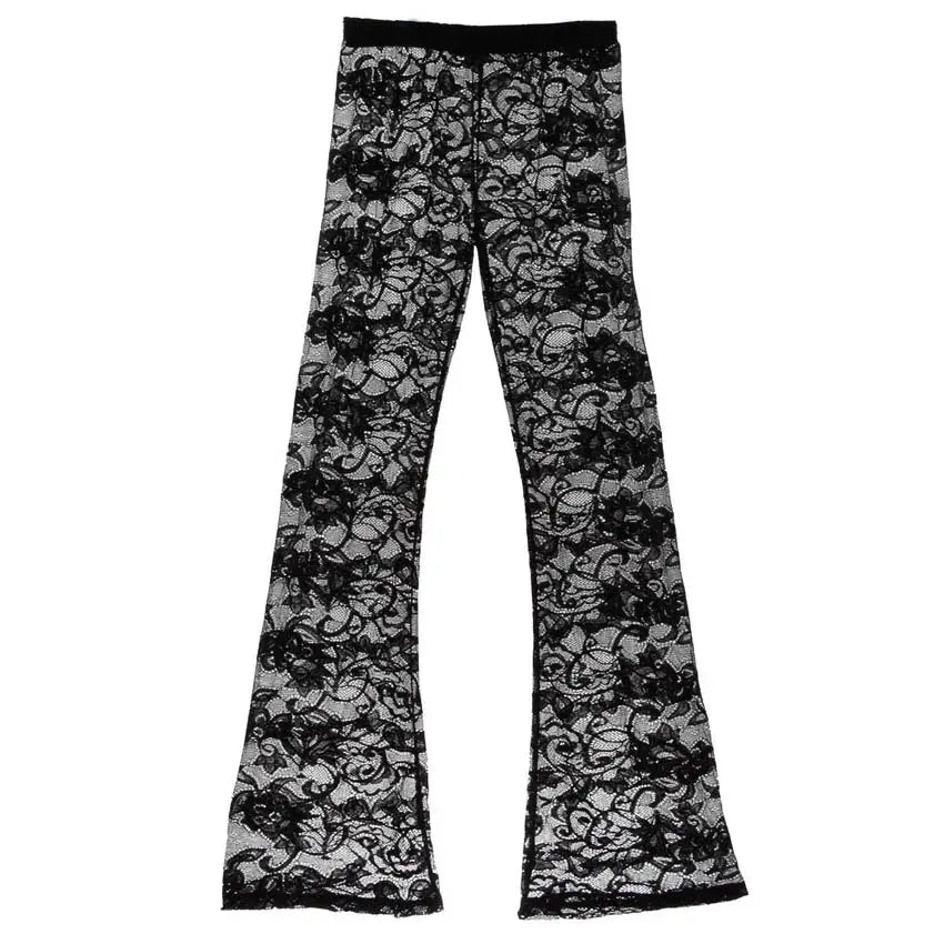 Super Sexy Women Long Pants Transparent Dress Thin Leggings Lingerie Flare Leg Shakespare