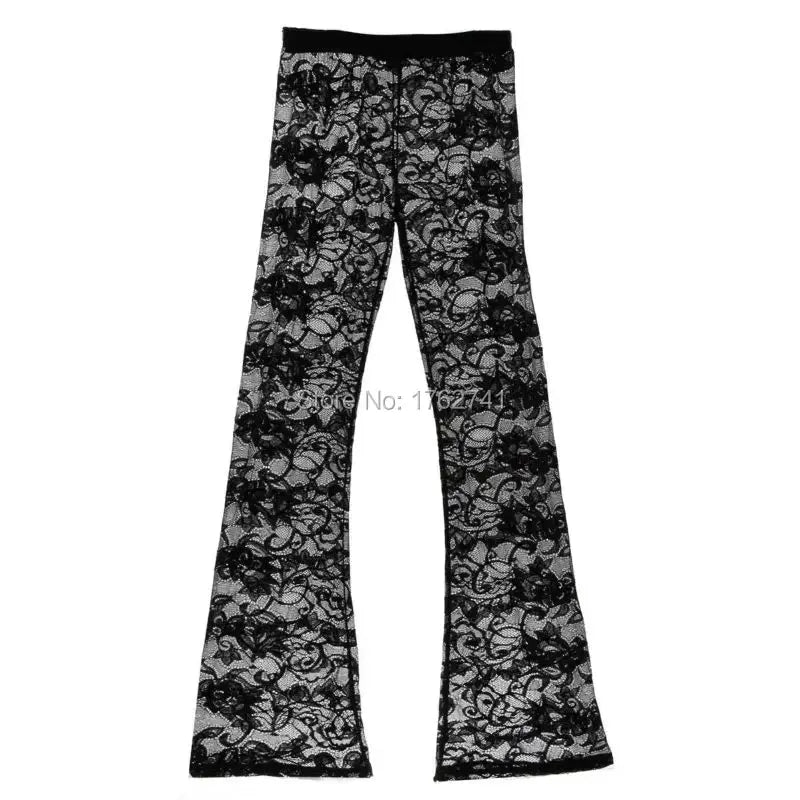 Super Sexy Women Long Pants Transparent Dress Thin Leggings Lingerie Flare Leg Shakespare