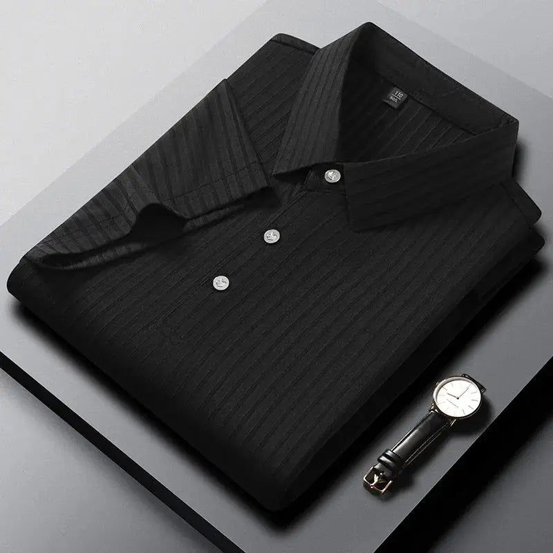 2025 New Men's Casual Fashion Striped Short Sleeved Collar Polo Shirt Breathable and Comfortable Summer Versatile T-shirt Shakespare