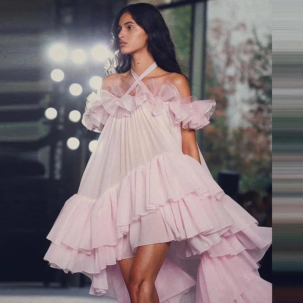 Pink High Low Holiday Dresses Summer Wear Off The Shoulder Two Layers Arymmetrical Birthday Party Dress Shakespare