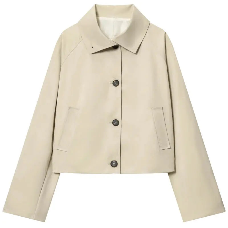 HXAO Waterproof Crop Jacket Women's Jacket Autumn 2025 Casual Beige Short Windbreaker Long Sleeve Outerwears Button Trench Coat Shakespare