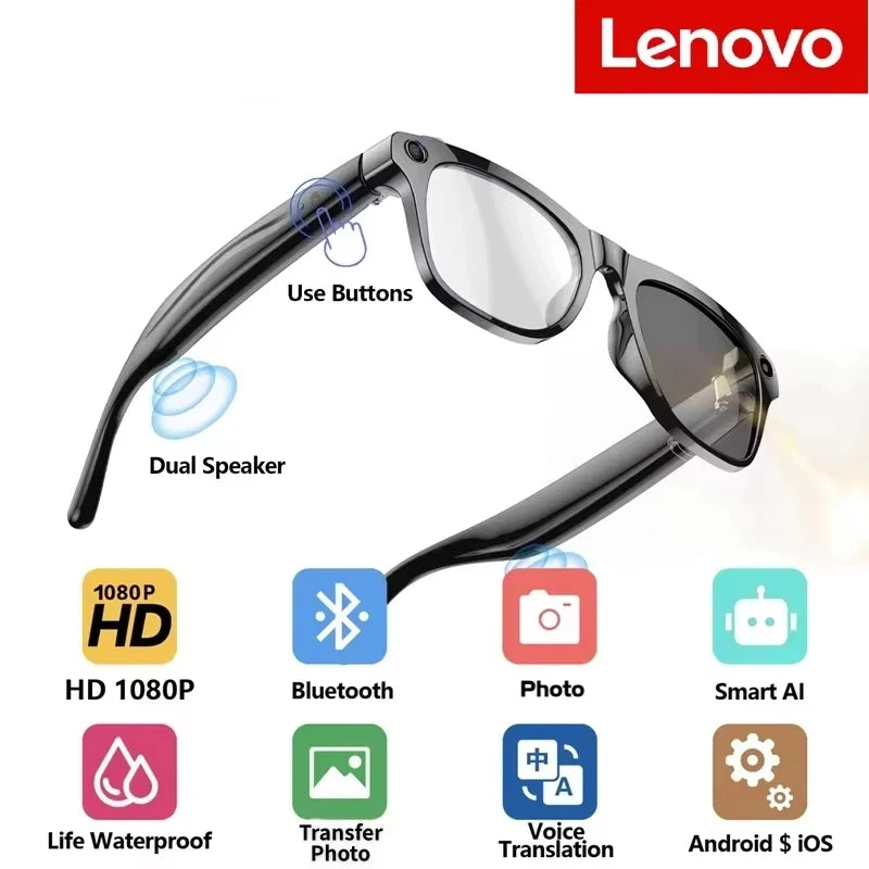 Lenovo AI Smart SunGlasses ChatGpt Bluetooth Touch Sport Sunglasses 800mp Camera Bluetooth Calling Music Player For iPhone NEW Shakespare
