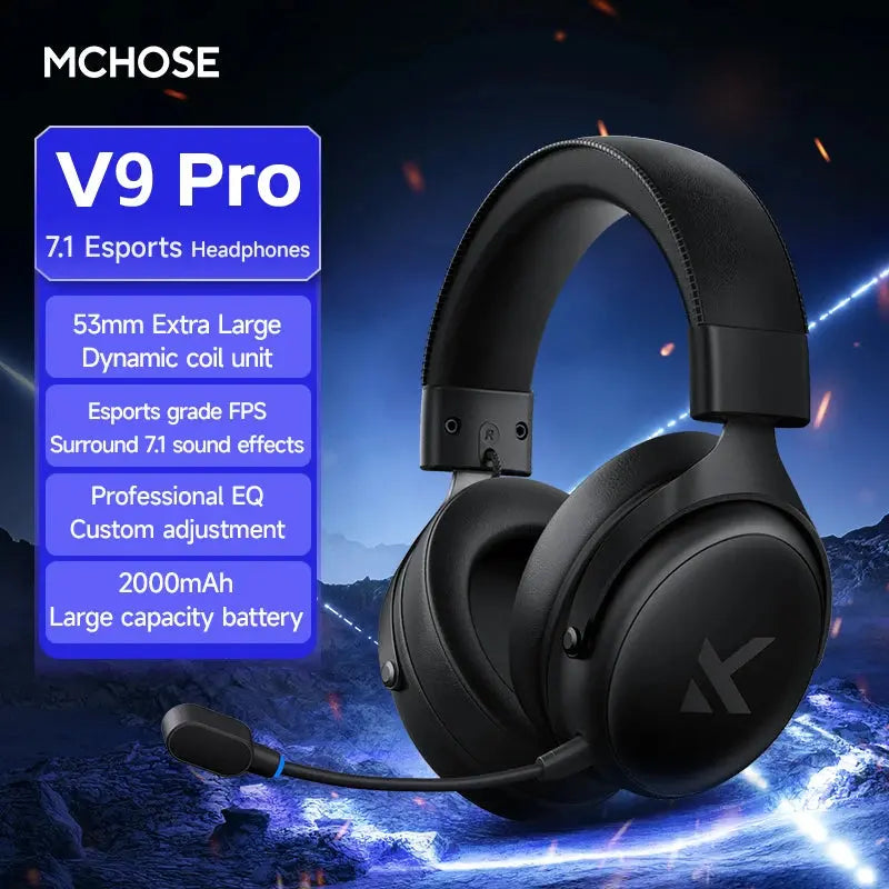 MCHOSE V9 pro E-Sports Headset with Microphone Tri-Mode Gaming USB Wireless 7.1 Channel Surround Sound Portable Audio Headphones Shakespare