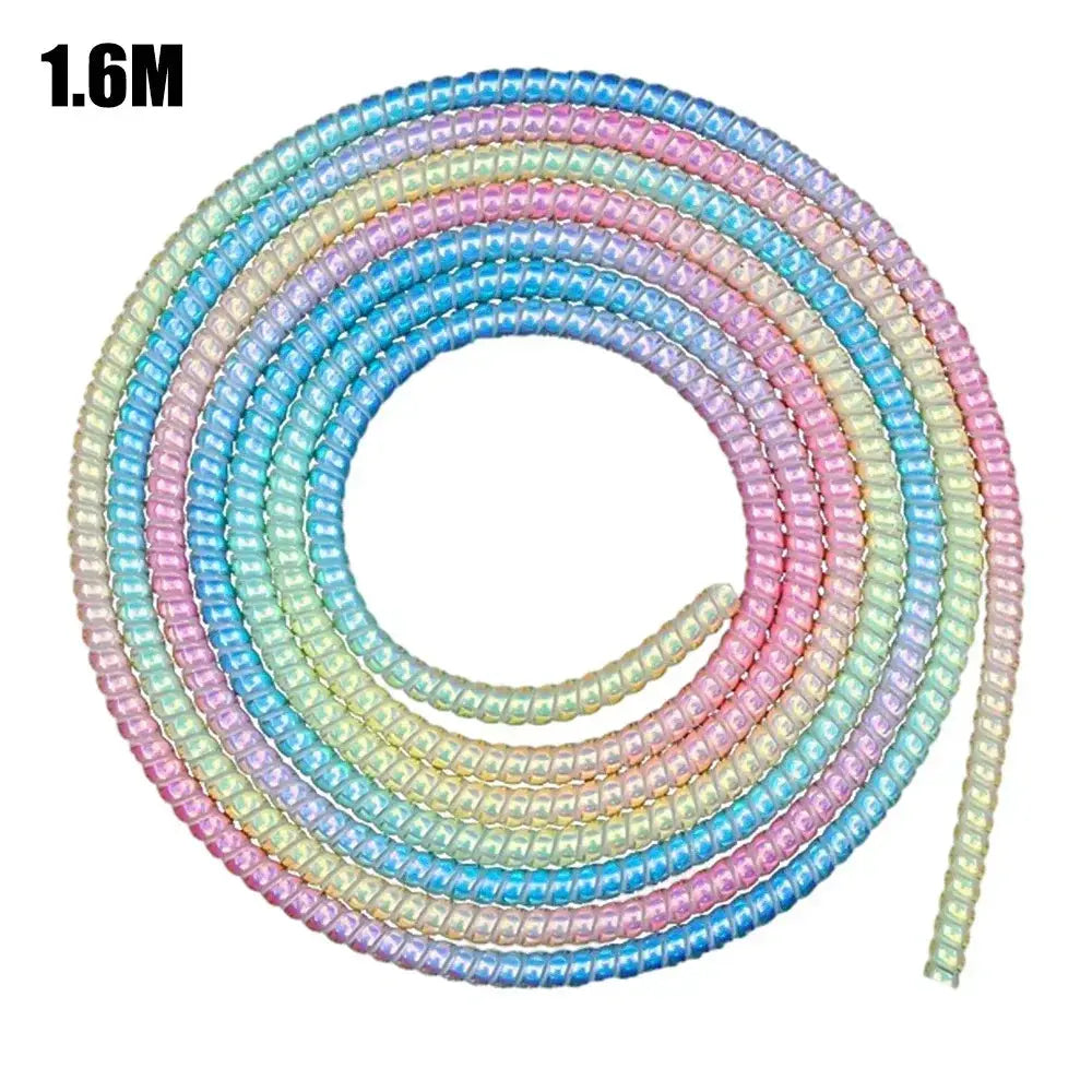 1Roll 1.6m Laser Color USB Charging Data Cable Protector Anti-break Spring Protection Rope Wire Cord Rope Earphone Bobbin Winder Shakespare