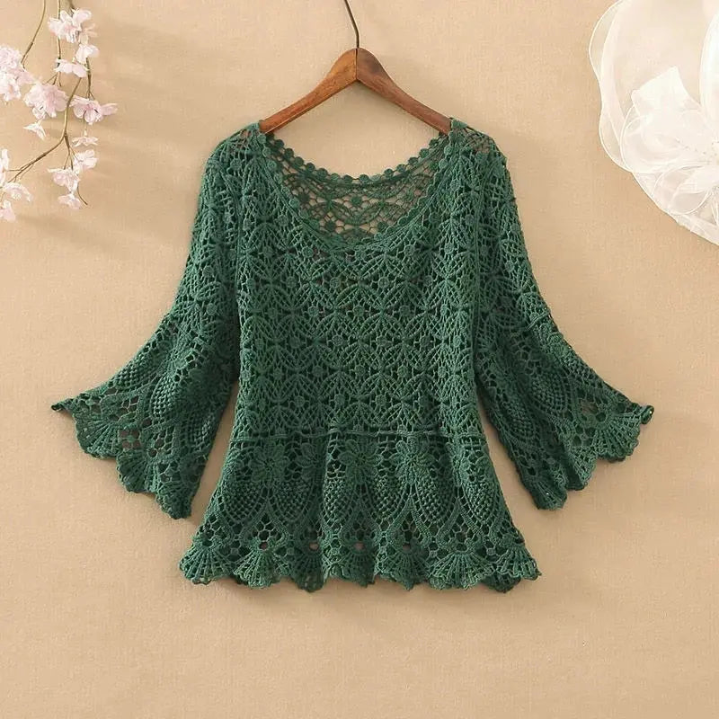 Spring Autumn 2024 Hollow Out Shawl Women's Knitting Sun Protection Clothing Coat Casual Loose Ladies Pullover  Sweater Tops Shakespare