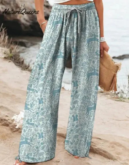 Fashion Print Loose Pants For Women Casual Mid Waist Wide Leg Long Pants Lady Holiday Beach Streetwear Womens Clothing Spring Shakespare