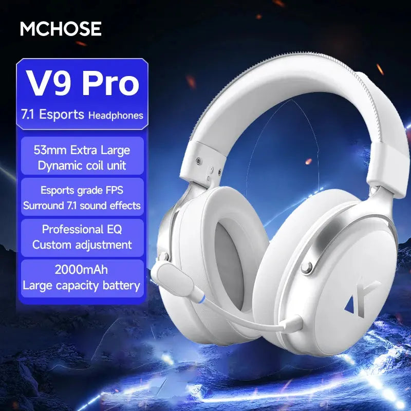 MCHOSE V9 pro E-Sports Headset with Microphone Tri-Mode Gaming USB Wireless 7.1 Channel Surround Sound Portable Audio Headphones Shakespare