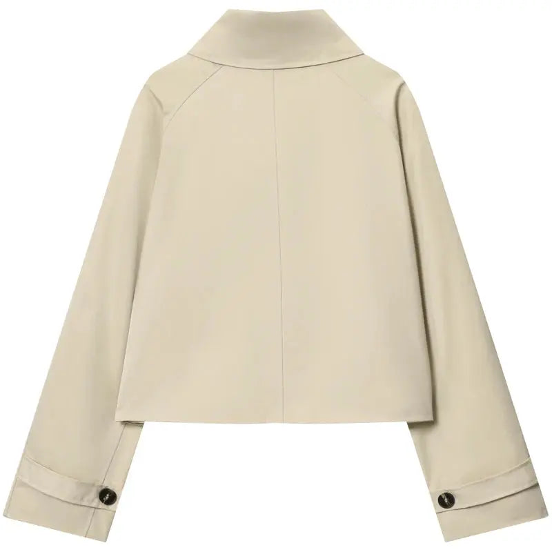 HXAO Waterproof Crop Jacket Women's Jacket Autumn 2025 Casual Beige Short Windbreaker Long Sleeve Outerwears Button Trench Coat Shakespare