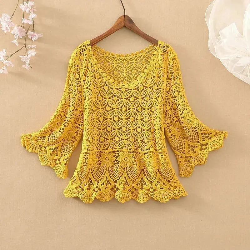 Spring Autumn 2024 Hollow Out Shawl Women's Knitting Sun Protection Clothing Coat Casual Loose Ladies Pullover  Sweater Tops Shakespare
