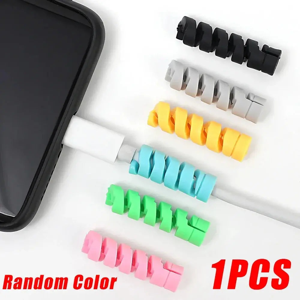 1Roll 1.6m Laser Color USB Charging Data Cable Protector Anti-break Spring Protection Rope Wire Cord Rope Earphone Bobbin Winder Shakespare