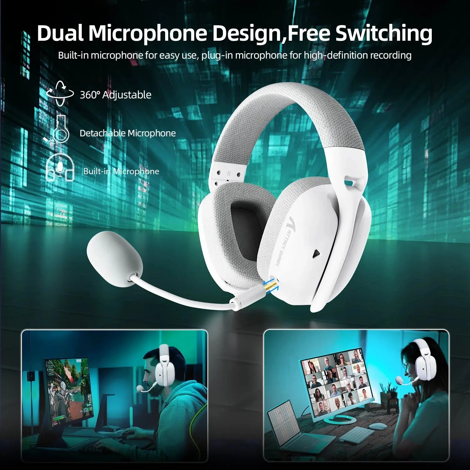 Attack Shark L80PRO Lightweight Gaming Headset Triple-Mode Connection Flexible Dual Microphones Supports PC,Mac,PS, XBOX Shakespare