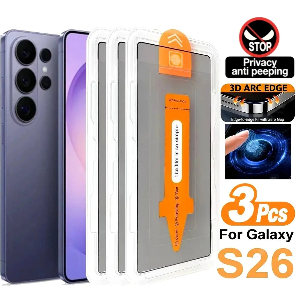 3Pcs Anti Spy Screen Protector for Samsung Galaxy S26 S25 S24 Ultra S23 S22 S21 Plus S25 S26 Edge One Click Installation Glass Shakespare