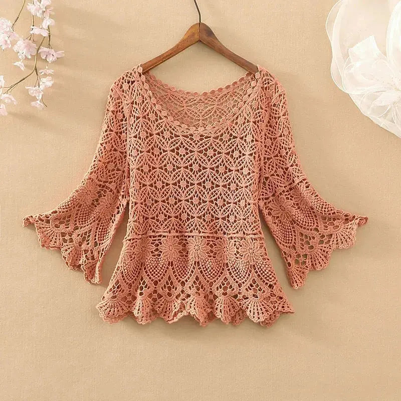 Spring Autumn 2024 Hollow Out Shawl Women's Knitting Sun Protection Clothing Coat Casual Loose Ladies Pullover  Sweater Tops Shakespare
