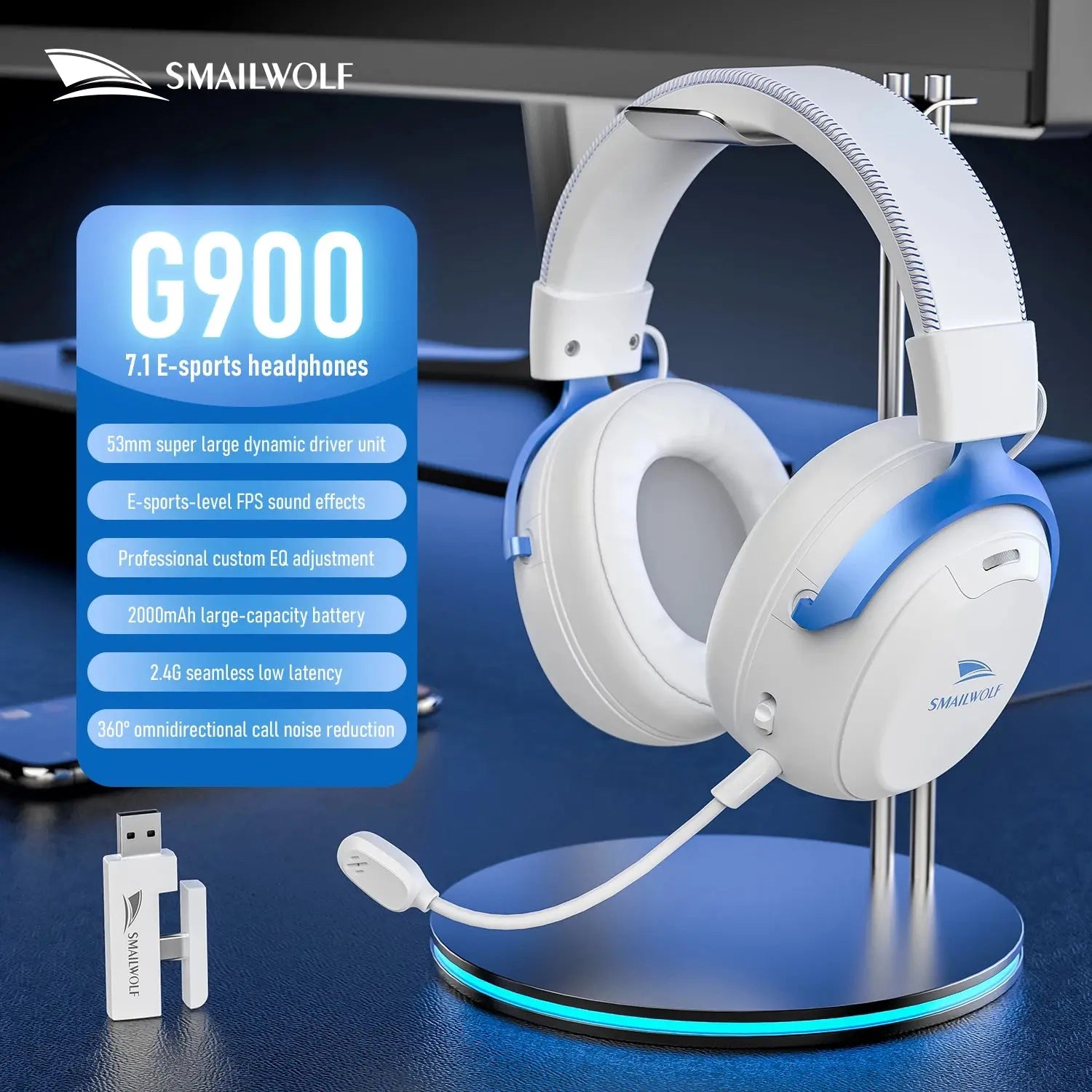 SMAILWOLF L80 Bluetooth wireless wired three-mode gaming headset laptop home lightweight headset with microphone Shakespare