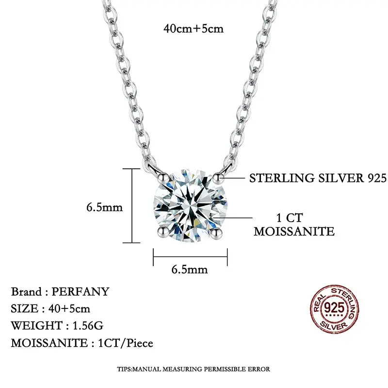 PERFANY 1-5 Carat Moissanite Necklace for Women S925 Pure Silver Diamond Classic Four Claw Pendant Wedding Jewelry Shakespare