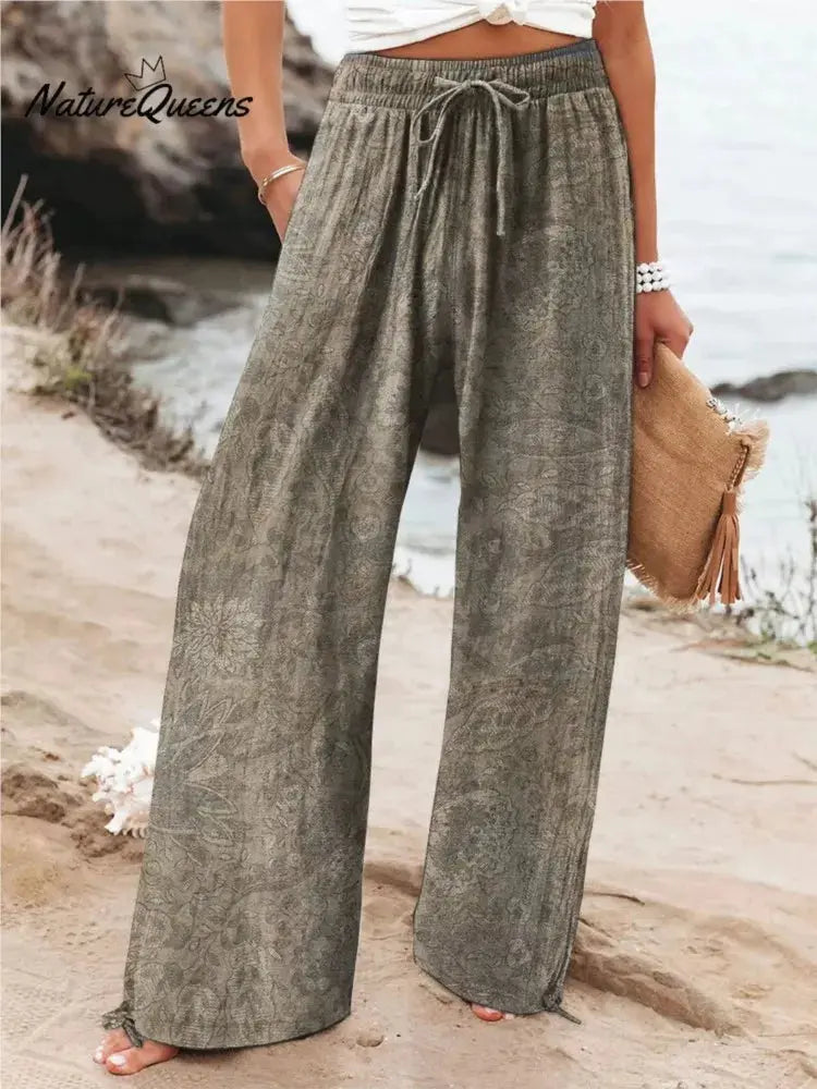Fashion Print Loose Pants For Women Casual Mid Waist Wide Leg Long Pants Lady Holiday Beach Streetwear Womens Clothing Spring Shakespare
