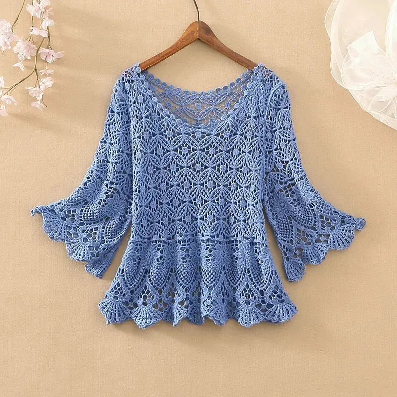 Spring Autumn 2024 Hollow Out Shawl Women's Knitting Sun Protection Clothing Coat Casual Loose Ladies Pullover  Sweater Tops Shakespare
