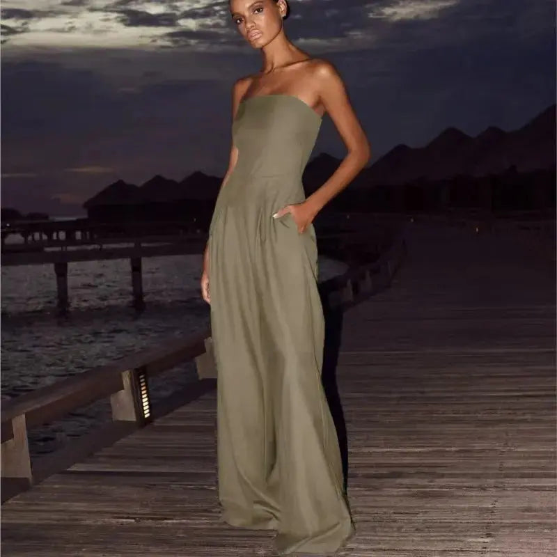 Women's 2025 Summer New Fashion Tube Jumpsuit Sleeveless Strapless Romper Sexy Wide leg Romper Y2K Fashion High Street Jumpsuit Shakespare