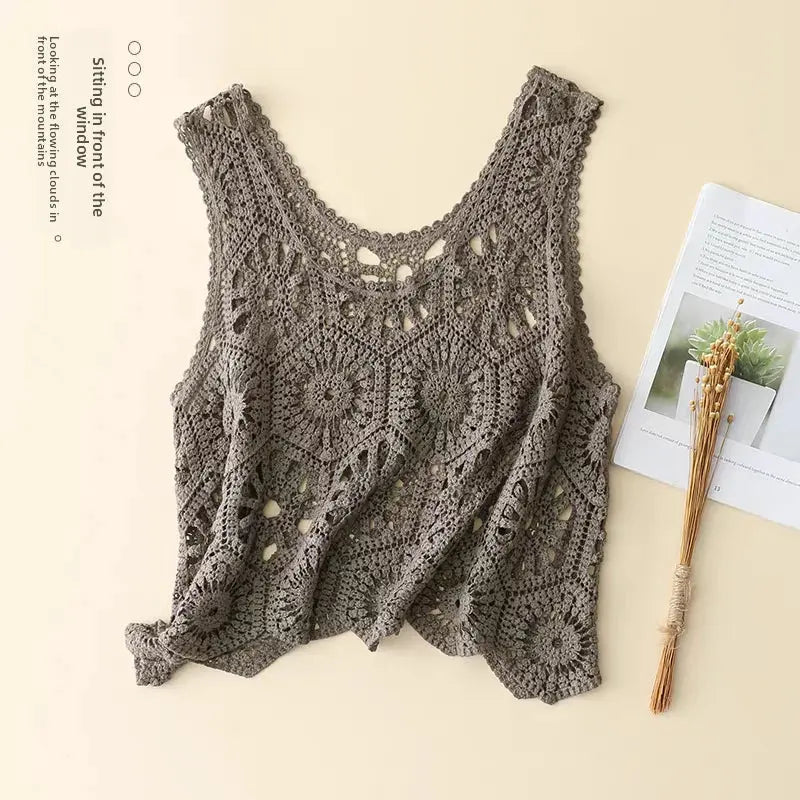 Retro Floral Lace Hollow out Ladies Vest Svel Oversize Loose Pullover Cotton ort H-ape Bal Tank Top for Women Shakespare