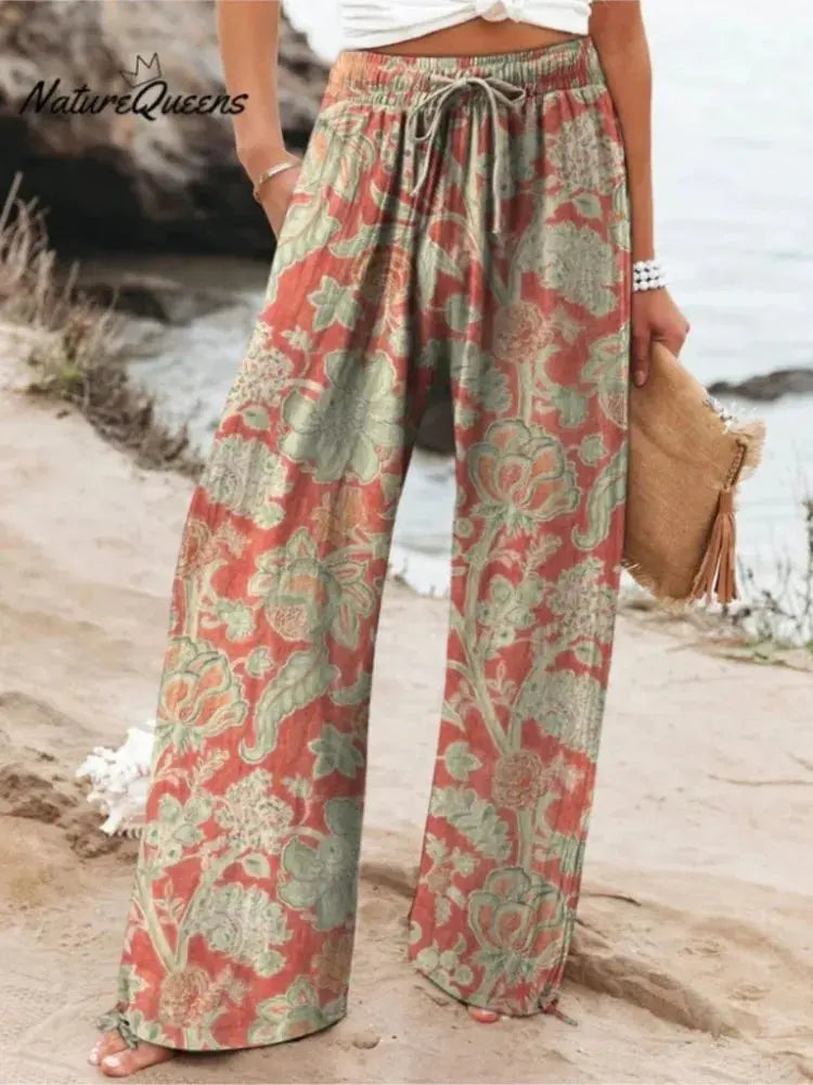 Fashion Print Loose Pants For Women Casual Mid Waist Wide Leg Long Pants Lady Holiday Beach Streetwear Womens Clothing Spring Shakespare