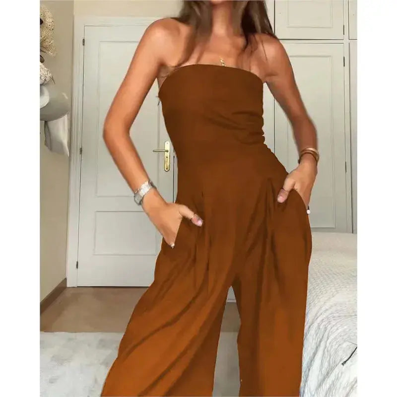 Women's 2025 Summer New Fashion Tube Jumpsuit Sleeveless Strapless Romper Sexy Wide leg Romper Y2K Fashion High Street Jumpsuit Shakespare