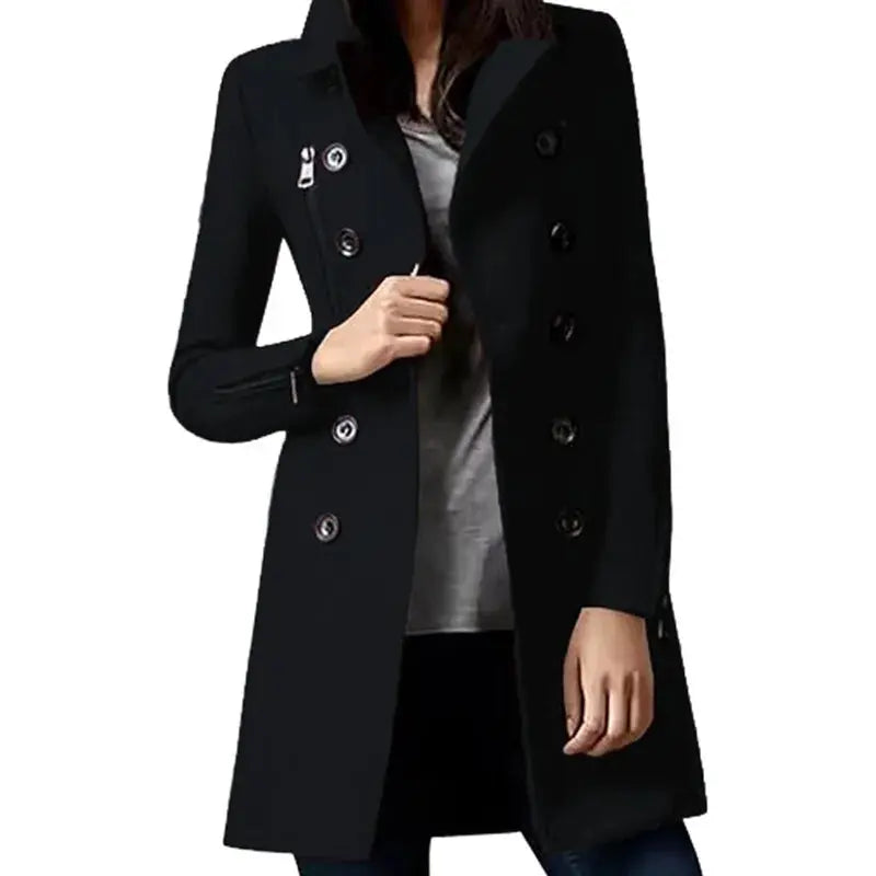 Outerwears Winter Women's Trench Coat Double Breasted with Lining European Size Coats Lapel Casual Long Jacket Women's Clothing Shakespare