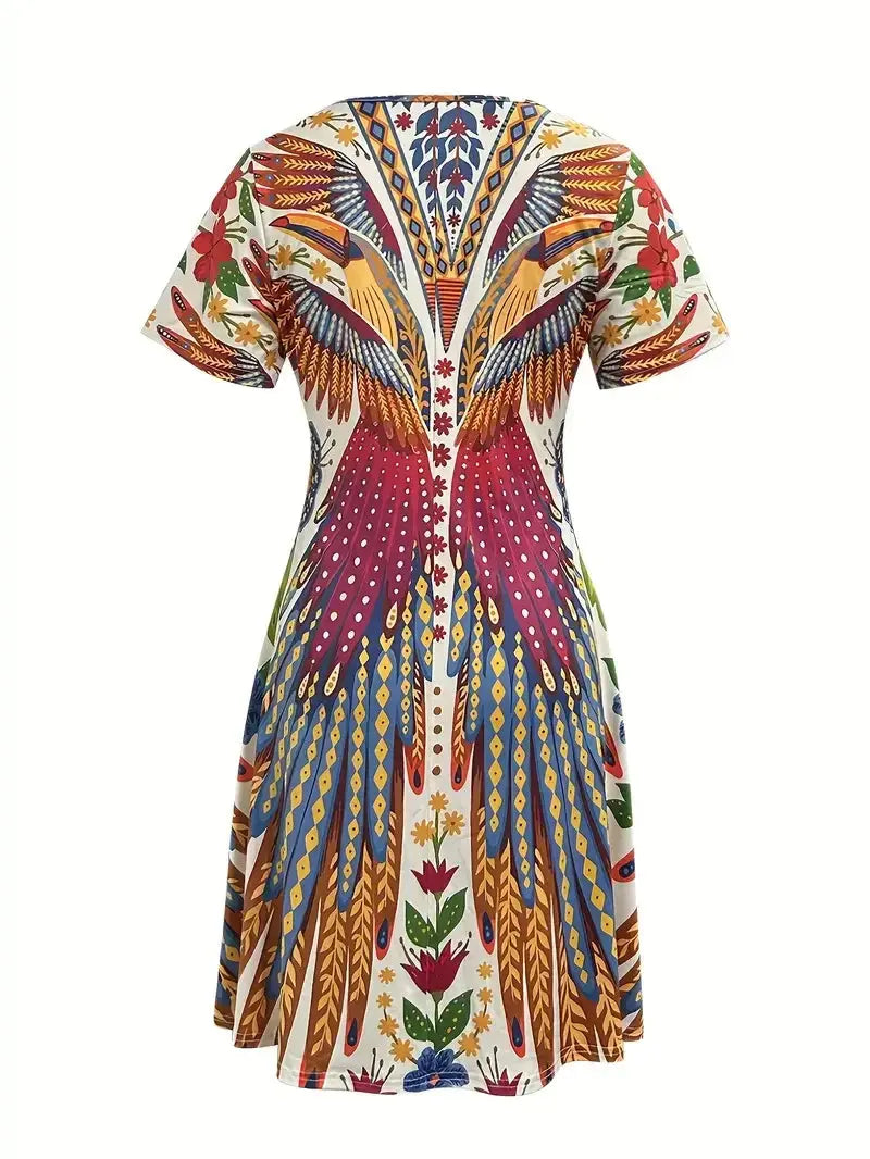 Women's Bohemian Dress Long Sleeve Floral Print Maxi Dress Loose Fit Casual Vintage Style Dress Shakespare