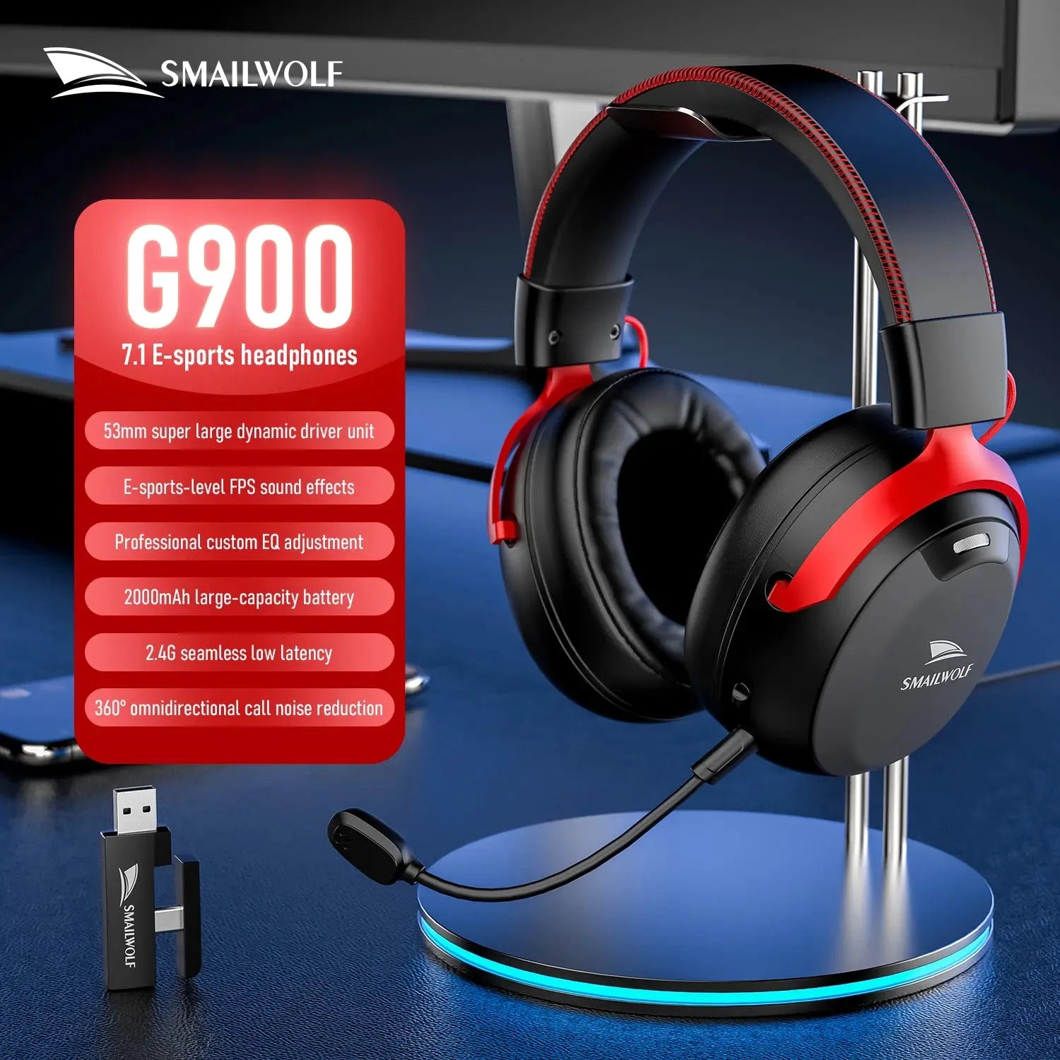 SMAILWOLF L80 Bluetooth wireless wired three-mode gaming headset laptop home lightweight headset with microphone Shakespare
