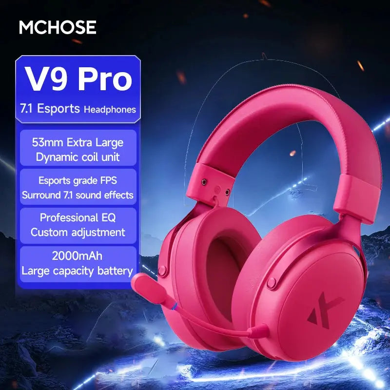 MCHOSE V9 pro E-Sports Headset with Microphone Tri-Mode Gaming USB Wireless 7.1 Channel Surround Sound Portable Audio Headphones Shakespare