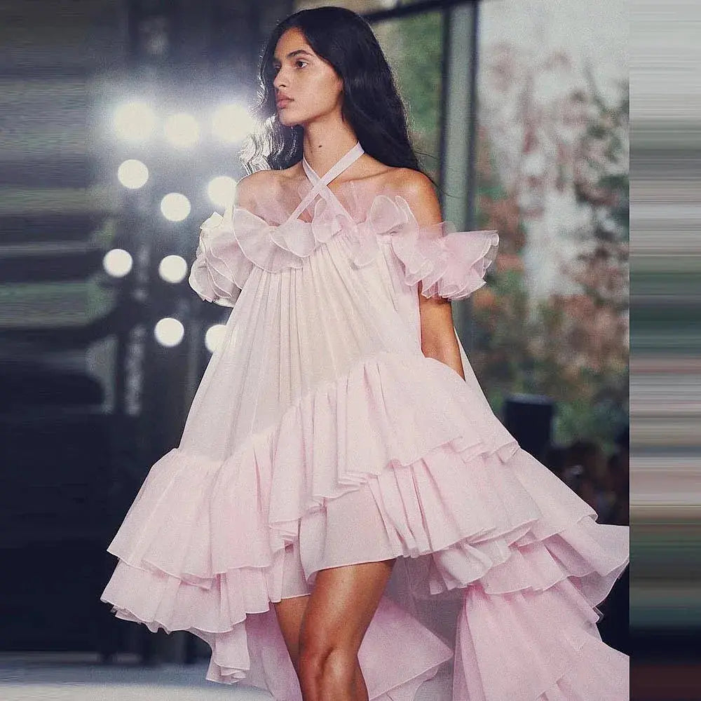 Pink High Low Holiday Dresses Summer Wear Off The Shoulder Two Layers Arymmetrical Birthday Party Dress Shakespare
