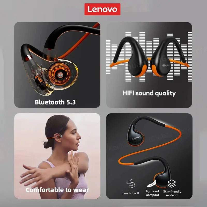 Original Lenovo X7 Air Conduction Headphone Wireless Bluetooth 5.3 Earphones Bone Conduction Headset Outdoor Sports EarHook Mic Shakespare