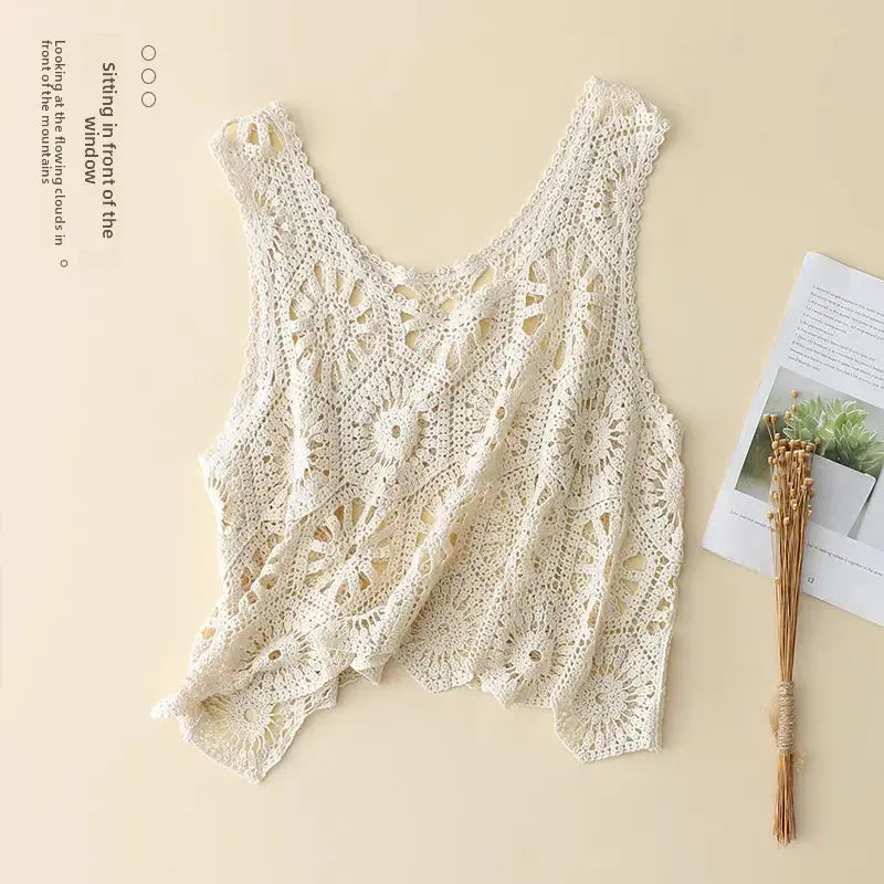 Retro Floral Lace Hollow out Ladies Vest Svel Oversize Loose Pullover Cotton ort H-ape Bal Tank Top for Women Shakespare