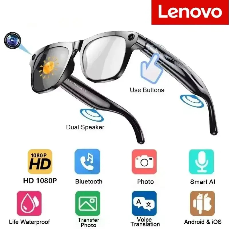 Lenovo AI Smart SunGlasses ChatGpt Bluetooth Touch Sport Sunglasses 800mp Camera Bluetooth Calling Music Player For iPhone NEW Shakespare