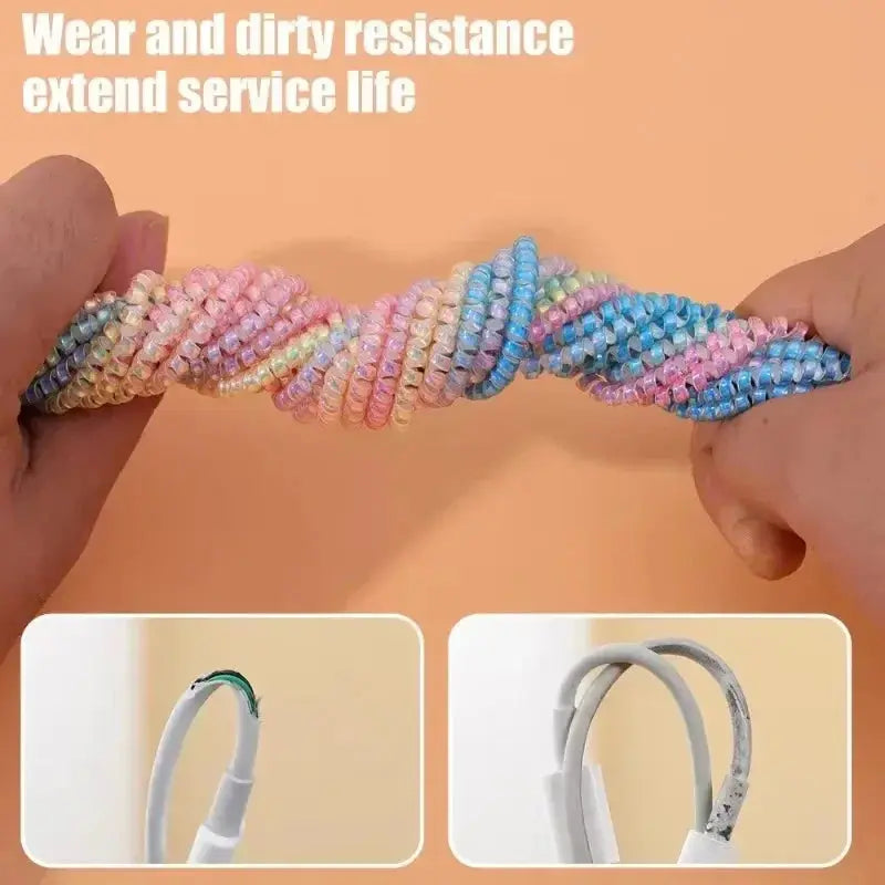 1Roll 1.6m Laser Color USB Charging Data Cable Protector Anti-break Spring Protection Rope Wire Cord Rope Earphone Bobbin Winder Shakespare