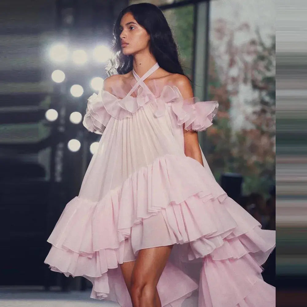 Pink High Low Holiday Dresses Summer Wear Off The Shoulder Two Layers Arymmetrical Birthday Party Dress Shakespare