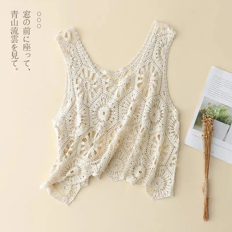 Retro Floral Lace Hollow out Ladies Vest Svel Oversize Loose Pullover Cotton ort H-ape Bal Tank Top for Women Shakespare