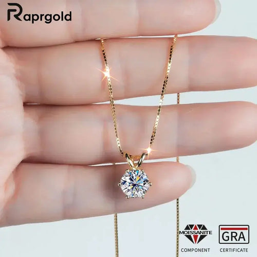 RAPRGOLD Certified 0.5-5ct Moissanite Pendant Necklaces S925 Sterling Silver Solitaire Necklace Chains For Women Jewellry Gifts Shakespare