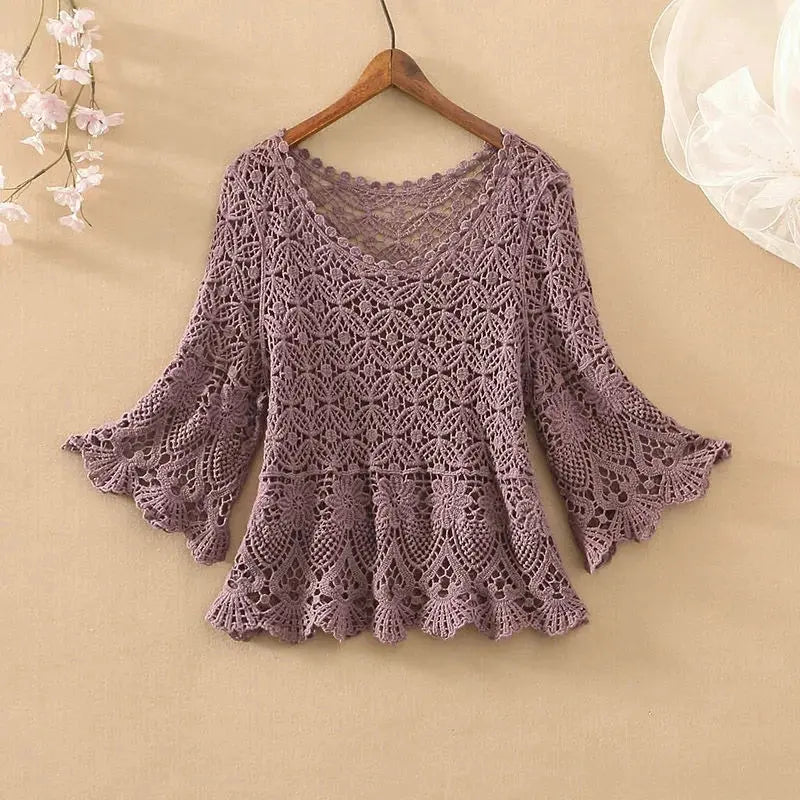 Spring Autumn 2024 Hollow Out Shawl Women's Knitting Sun Protection Clothing Coat Casual Loose Ladies Pullover  Sweater Tops Shakespare