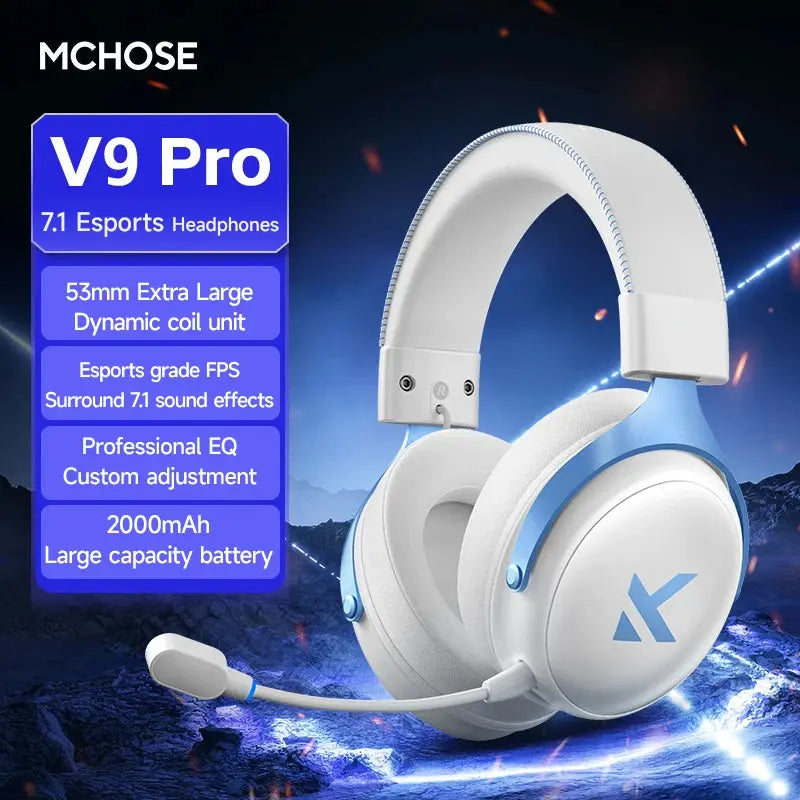 MCHOSE V9 pro E-Sports Headset with Microphone Tri-Mode Gaming USB Wireless 7.1 Channel Surround Sound Portable Audio Headphones Shakespare