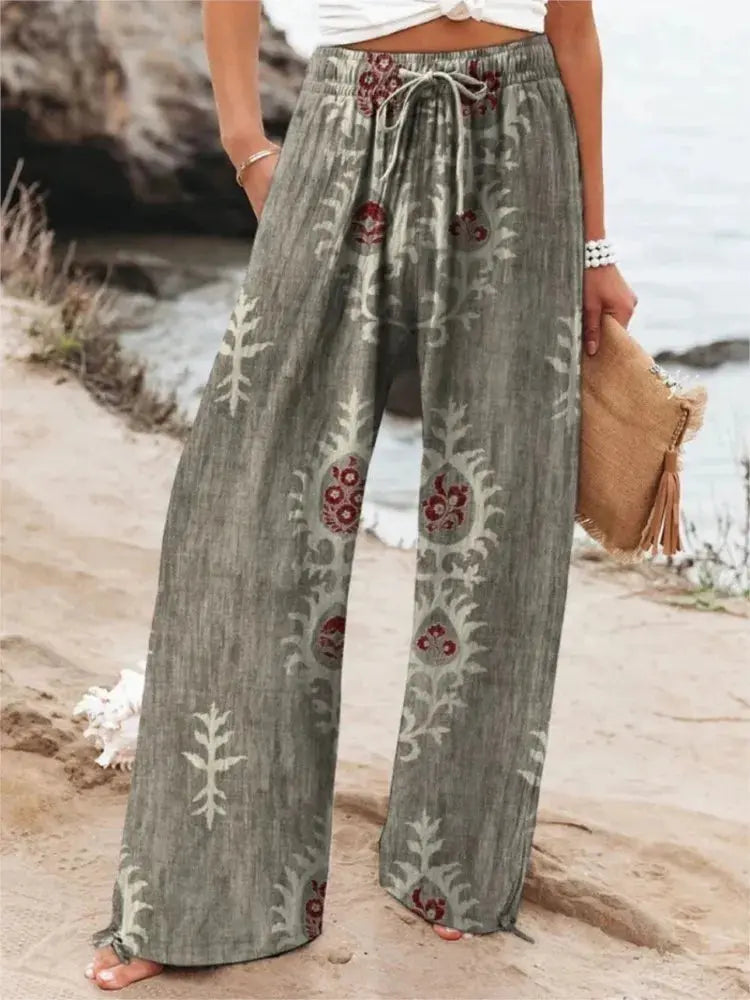 Fashion Print Loose Pants For Women Casual Mid Waist Wide Leg Long Pants Lady Holiday Beach Streetwear Womens Clothing Spring Shakespare