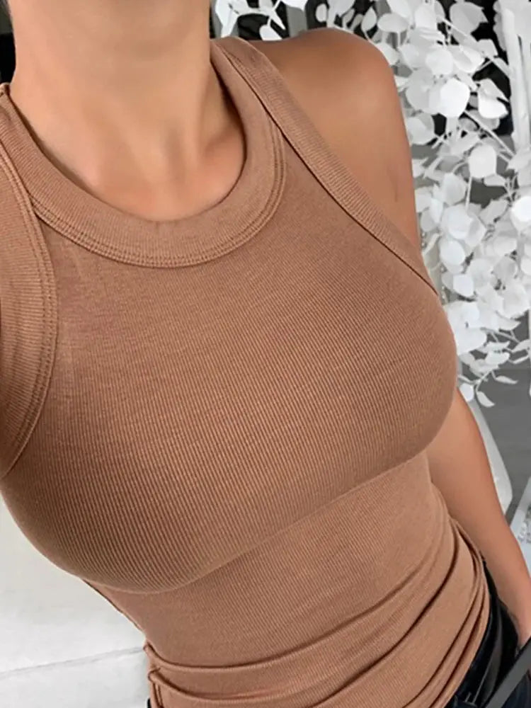 Women Solid Round Neck Ribbed Tank Top Camisole Women Summer Basic Elastic Tank Top O Neck Solid Tank Top Shakespare