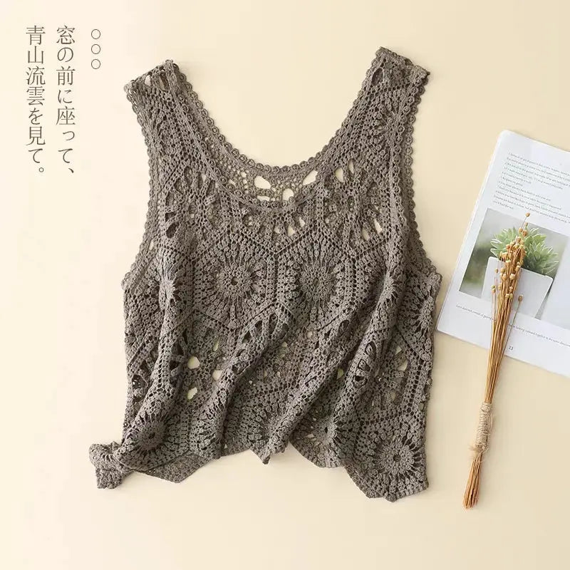 Retro Floral Lace Hollow out Ladies Vest Svel Oversize Loose Pullover Cotton ort H-ape Bal Tank Top for Women Shakespare