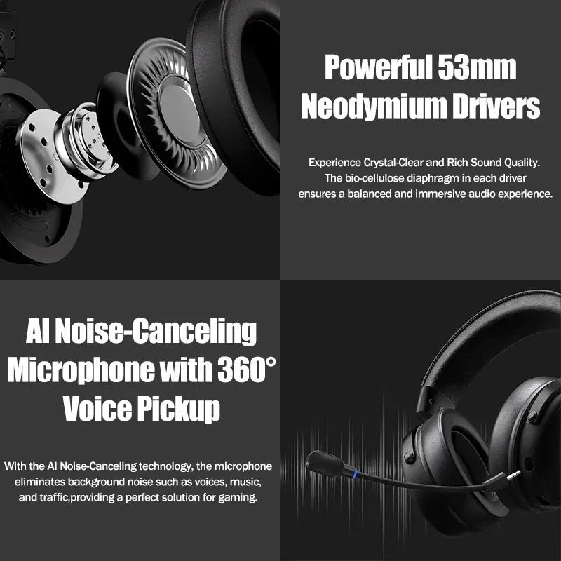 MCHOSE V9 pro E-Sports Headset with Microphone Tri-Mode Gaming USB Wireless 7.1 Channel Surround Sound Portable Audio Headphones Shakespare