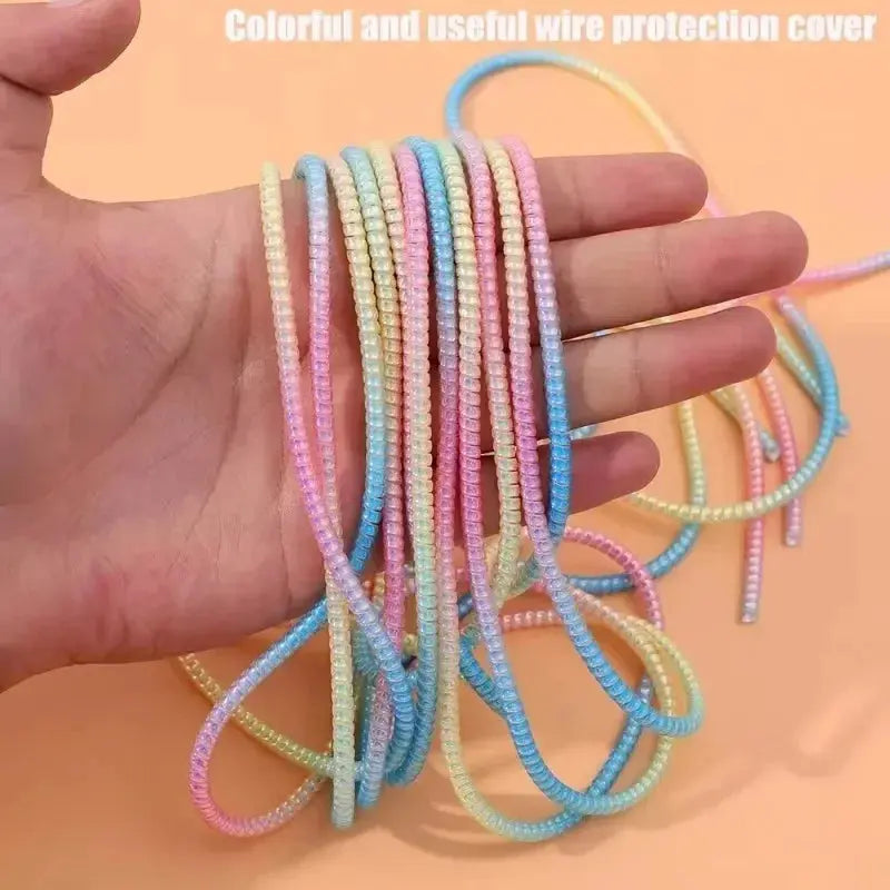 1Roll 1.6m Laser Color USB Charging Data Cable Protector Anti-break Spring Protection Rope Wire Cord Rope Earphone Bobbin Winder Shakespare