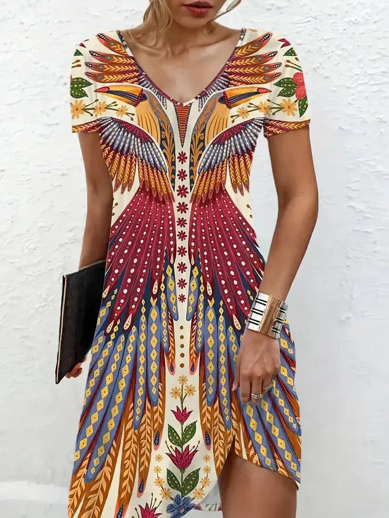 Women's Bohemian Dress Long Sleeve Floral Print Maxi Dress Loose Fit Casual Vintage Style Dress Shakespare