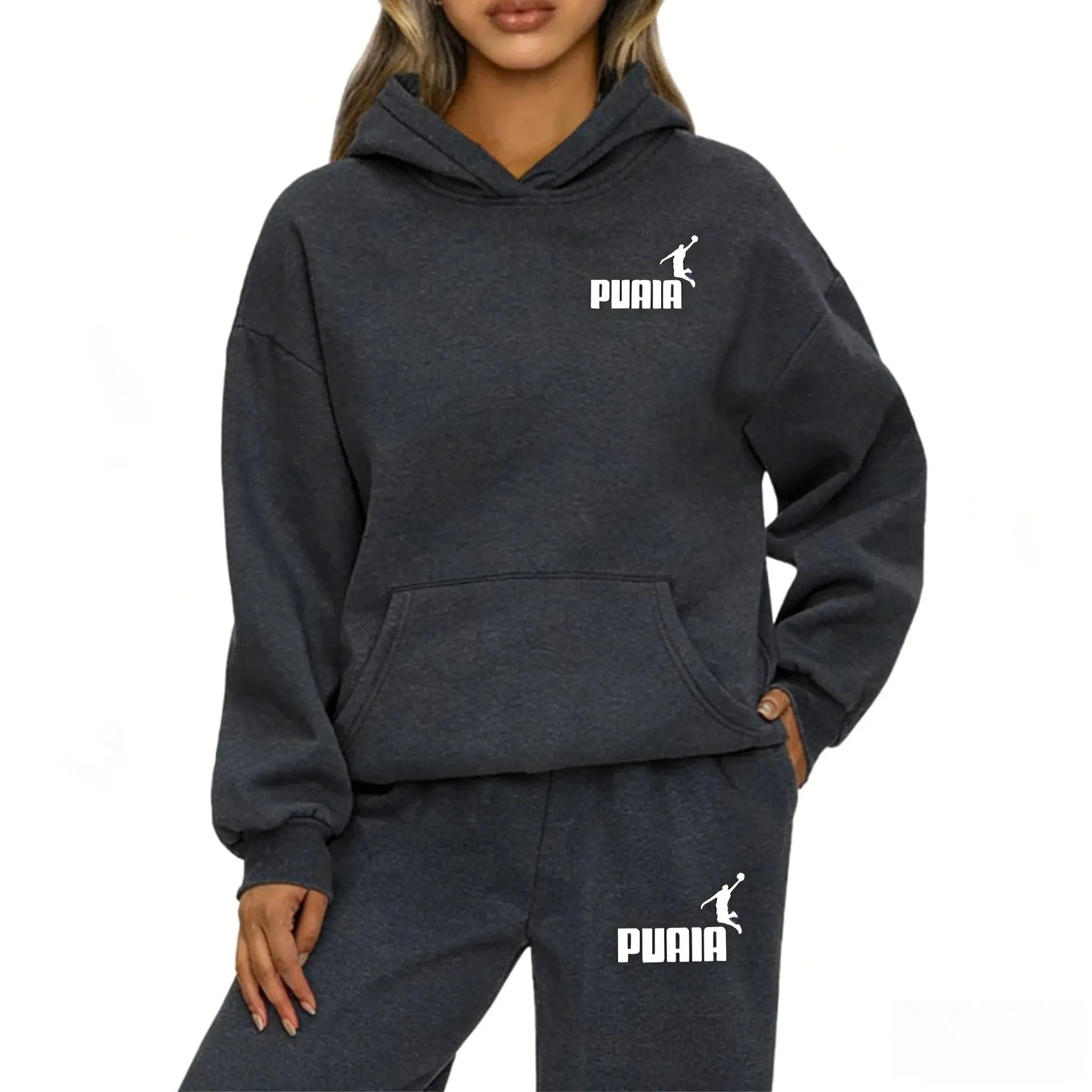 Autumn and winter woman sportswear set, outdoor cycling windproof and warm  hooded sweatshirt + pants 2-piece set Shakespare