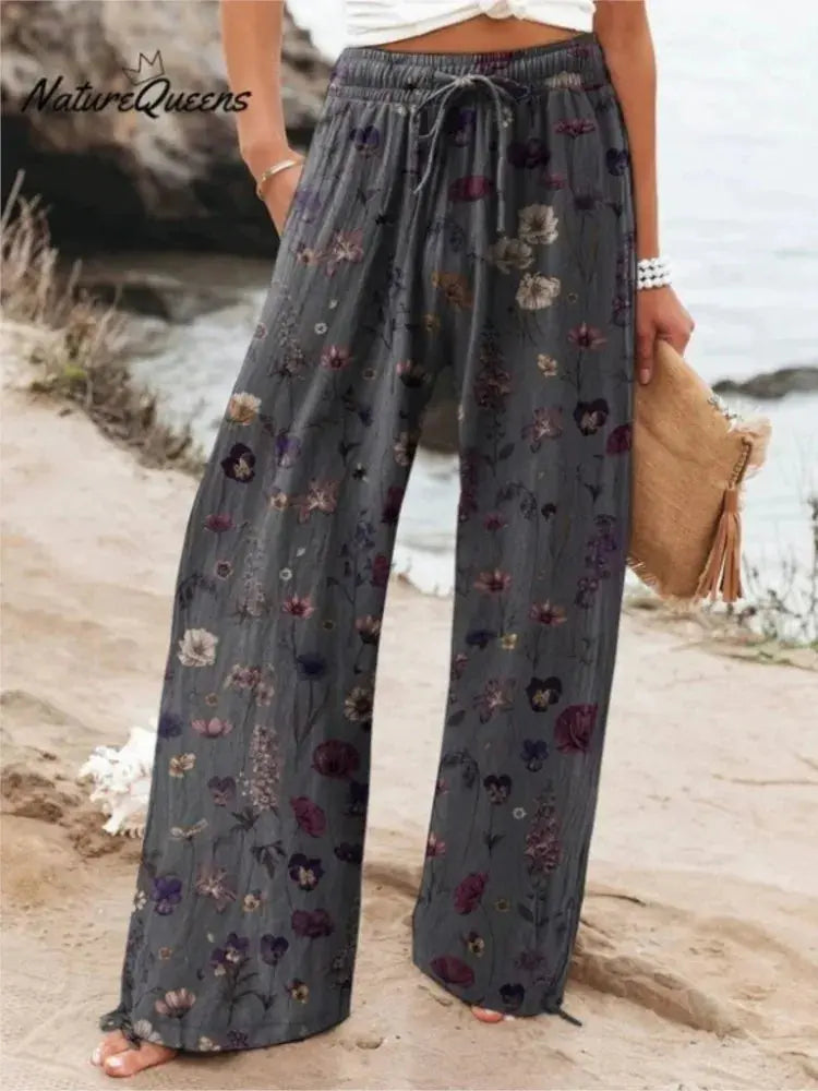 Fashion Print Loose Pants For Women Casual Mid Waist Wide Leg Long Pants Lady Holiday Beach Streetwear Womens Clothing Spring Shakespare